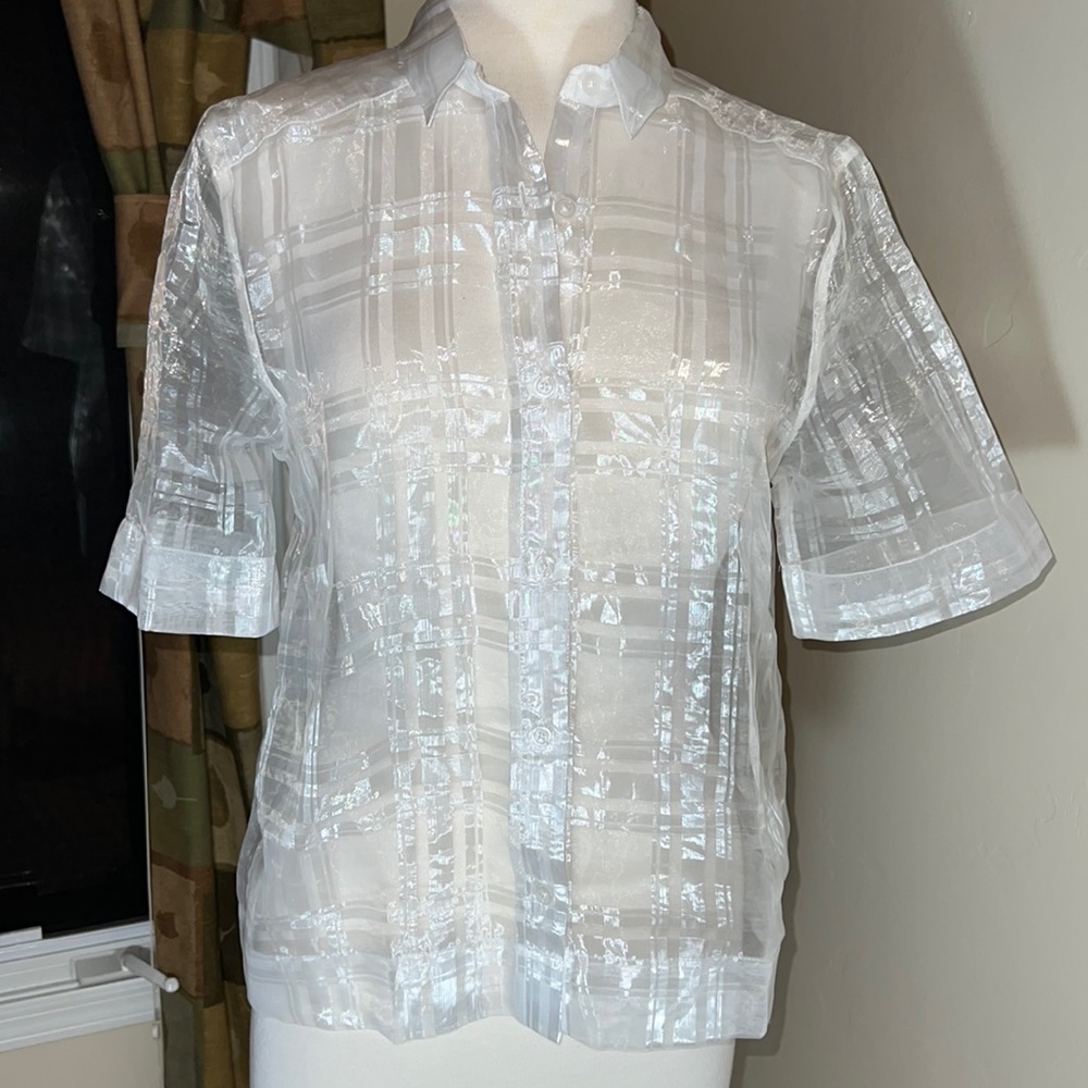 Urban Outfitters Sheer White Plaid Button Front Blouse Top M